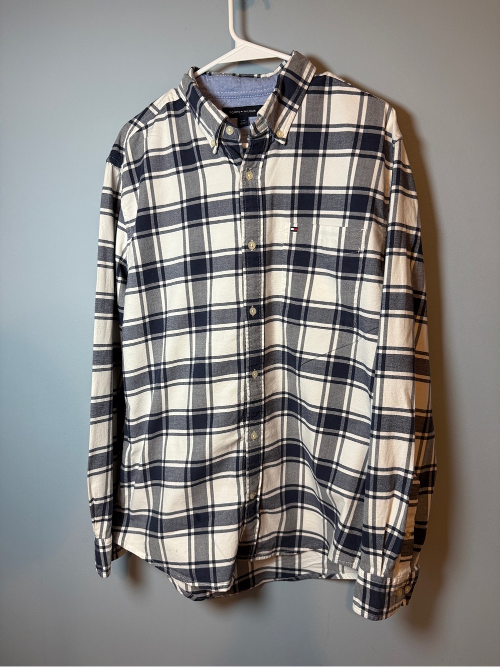 Tommy Hilfiger White and Navy Plaid Button-Down Shirt